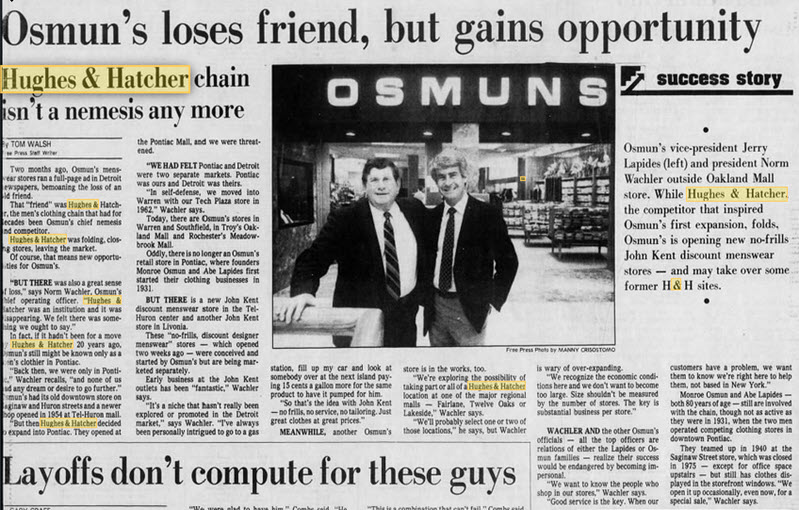 Osmuns Stores - Noting The Demise Of Hughes And Hatcher In 1983